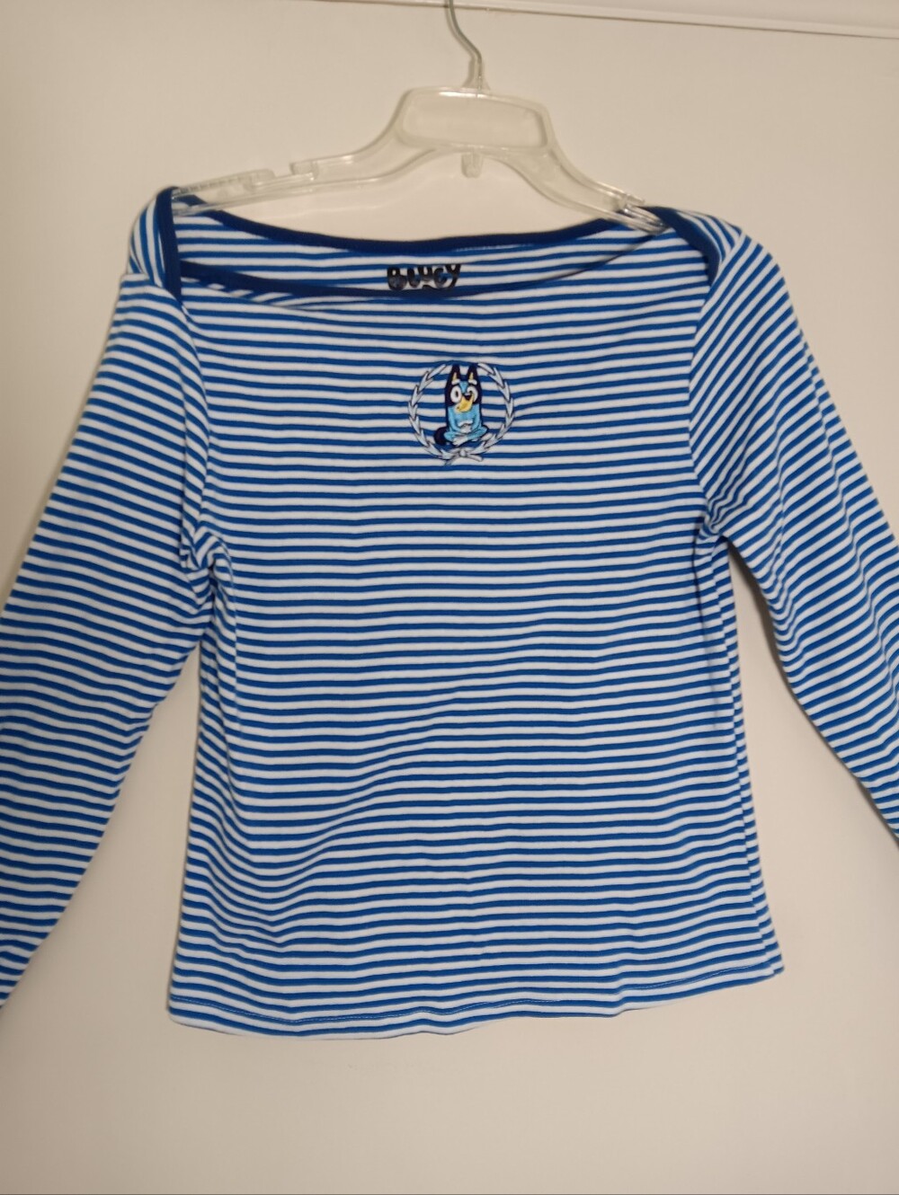 Bluey Striped Boat V Neck Long Sleeves Embroieded Top Xl 100 Percent Cotton.